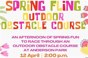 Spring Fling outdoor obstacle course poster